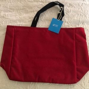 Port and Company red polyester tote bag 18 x12x6”